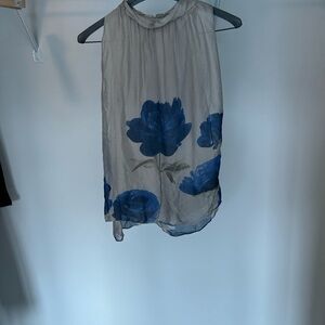Chic Grey With Blue Floral Women's Blouse